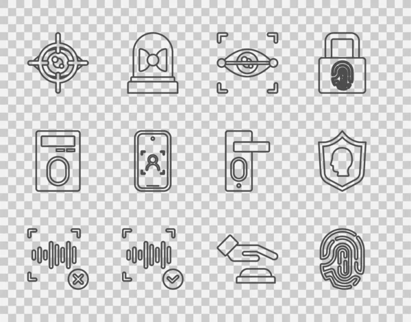 Set line Rejection voice recognition, Fingerprint, Eye scan, Voice, Mobile and face, Palm and User protection icon. Vector — Stock Vector
