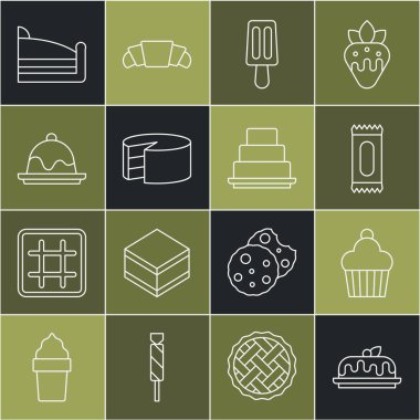 Sıra Pasta, Şeker, Dondurma, Pasta ve ikon. Vektör