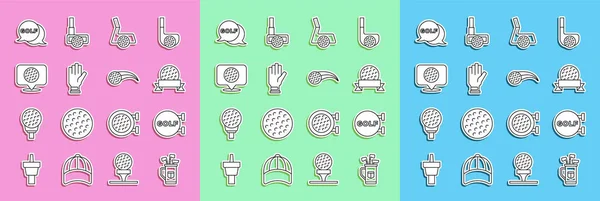 Set line Sac de golf avec clubs, sport, balle, gant, étiquette et icône. Vecteur — Image vectorielle