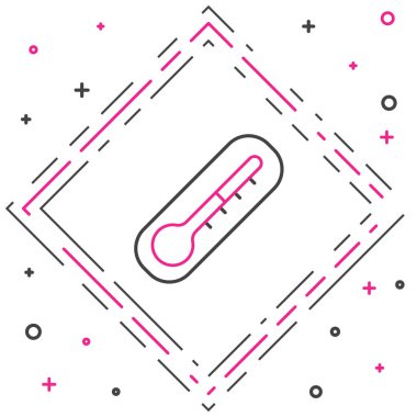 Meteoroloji çizgisi termometresi beyaz zemin üzerinde izole edilmiş ısı ve soğuk ikonu ölçüyor. Termometre termometresi sıcak ya da soğuk hava gösteriyor. Renkli taslak konsepti. Vektör.