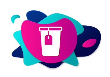 Beyaz arkaplanda izole edilmiş çay poşeti simgesi olan renk bardağı. Sıvı şekilli soyut pankart. Vektör