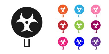 Siyah Biyolojik Tehlike sembolü beyaz arkaplanda izole edilmiş. Simgeleri renklendirin. Vektör