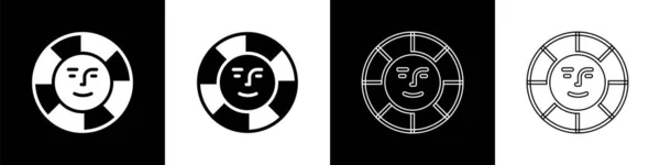 Establecer Icono Sol Aislado Sobre Fondo Blanco Negro Vector — Vector de stock