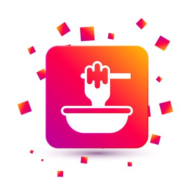 Beyaz ballı şeker çubuğu ve beyaz arka planda izole edilmiş kase simgesi. Tatlı kepçe. Kare renk düğmesi. Vektör