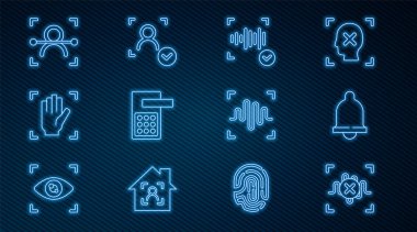 Satır Reddetme ses tanıma, hareket sensörü, ses, dijital kapı kilidi, avuç içi izi, yüz ve simge ayarla. Vektör