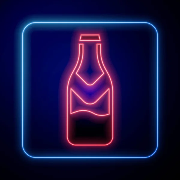 Świecący Neon Ikona Butelki Piwa Izolowane Czarnym Tle Wektor — Wektor stockowy