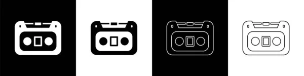 Set Retro Audio Cassette Tape Icon Isolated Black White Background — Stock Vector