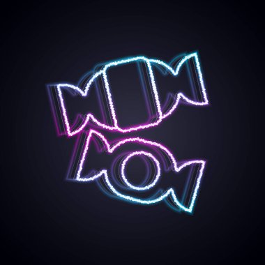 Parlayan neon hattı Candy simgesi siyah arkaplanda izole edildi. Mutlu Noeller ve mutlu yıllar. Vektör