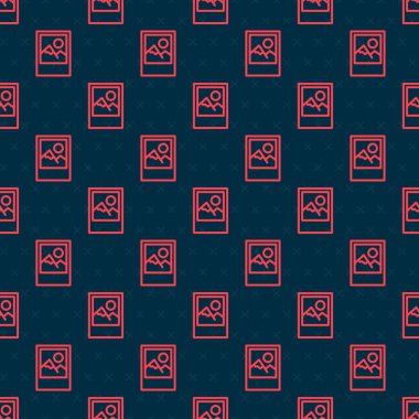 Kırmızı çizgi Resim çerçeve simgesi siyah arkaplanda izole edilmiş kusursuz desen. Vintage boş fotoğraf çerçevesi. Vektör