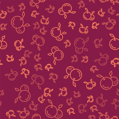 Kahverengi çizgi meyve ikonu kırmızı arkaplanda izole edilmiş pürüzsüz desen. Vektör