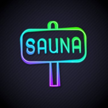 Parlayan neon hattı sauna simgesi siyah arkaplanda izole edildi. Vektör