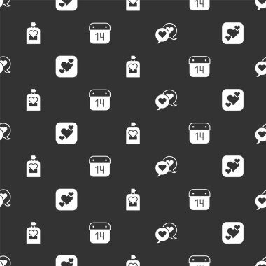 Heart konuşma balonunda, Parfüm ve Takvim 14 Şubat 'ta kusursuz bir düzende. Vektör