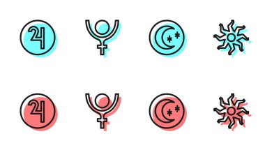 Ay ve yıldızlar, sembol Jüpiter, Plüton ve Güneş ikonu. Vektör