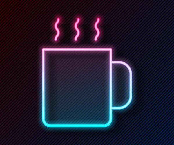 明亮的霓虹灯线的茶杯图标孤立在黑色的背景 — 图库矢量图片