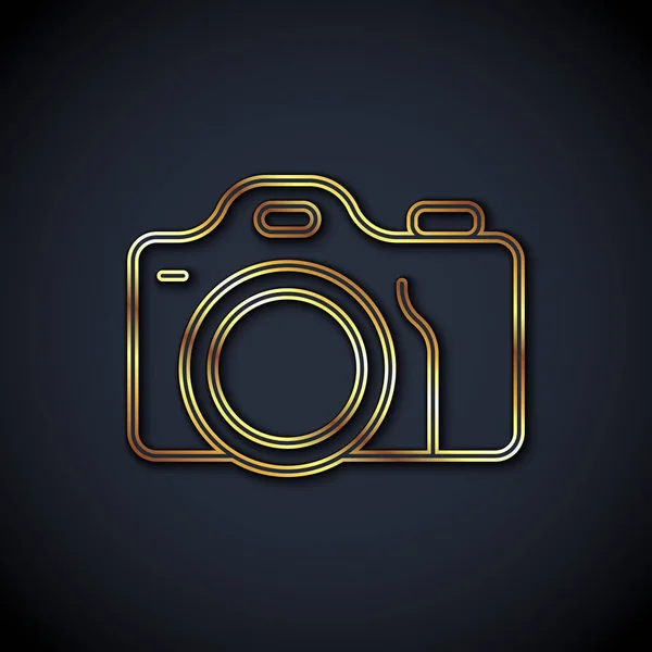 Золотая Линия Фото Камера Значок Изолирован Черном Фоне Фотокамера Цифровая — стоковый вектор