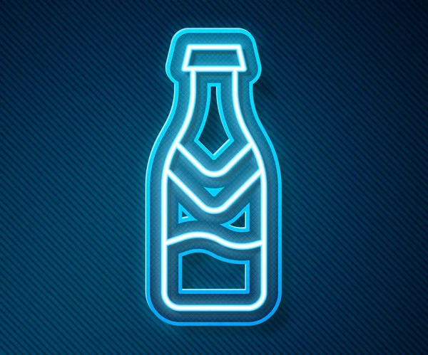 Glödande Neon Line Flaska Ikon Isolerad Blå Bakgrund Vektor — Stock vektor