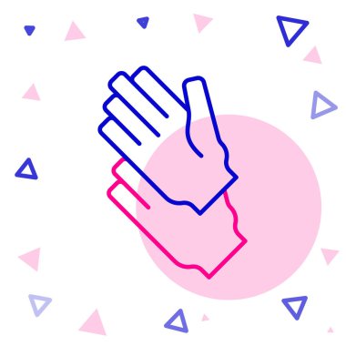 Çizgi lastiği eldiven simgesi beyaz arkaplanda izole edildi. Lateks el koruması işareti. Ev işi temizlik ekipmanları sembolü. Renkli taslak konsepti. Vektör