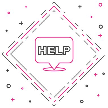 Metin Yardım simgesine sahip satır konuşma balonu beyaz arkaplanda izole edildi. Renkli taslak konsepti. Vektör