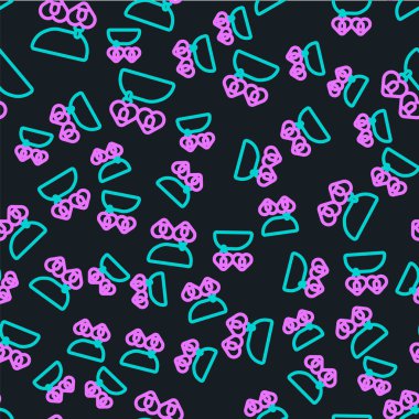 Kalp şeklinde kolye simgesi olan çizgi gerdanlığı siyah arkaplanda izole edilmiş pürüzsüz desen. Mücevher dekorasyonu. Uluslararası Mutlu Kadınlar Günü. Vektör