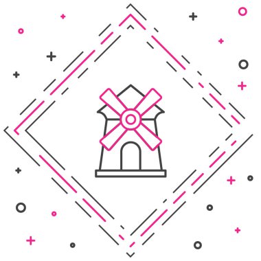 Windmill çizgisi simgesi beyaz arkaplanda izole edildi. Renkli taslak konsepti. Vektör