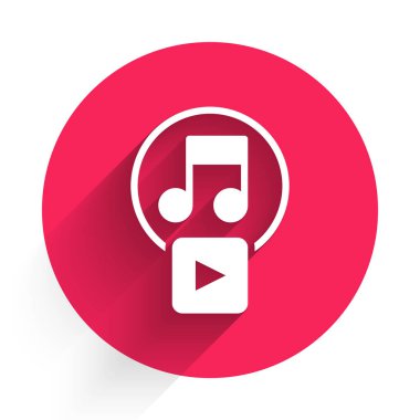 Kare simgede uzun gölgeli beyaz oyun. Kırmızı daire düğmesi. Vektör