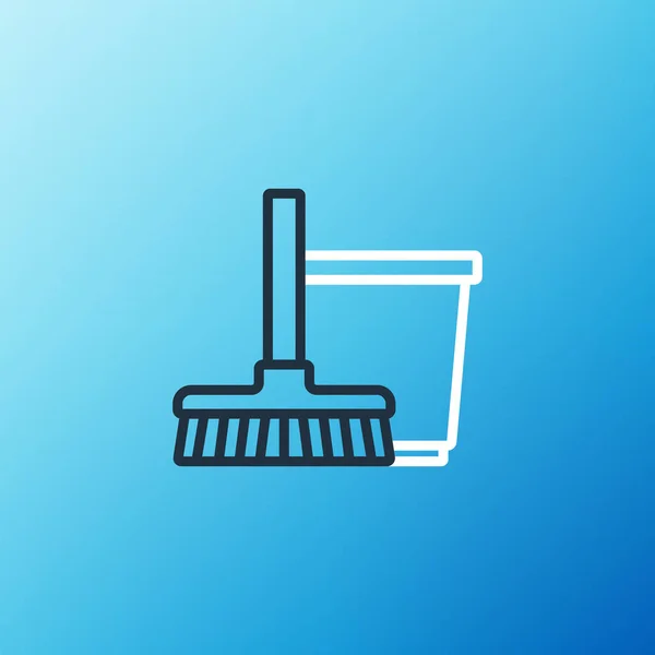 Line Mop und Bucket-Symbol isoliert auf blauem Hintergrund. Reinigungsdienstkonzept. Buntes Rahmenkonzept. Vektor — Stockvektor