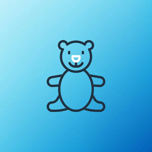 Линия плюшевая иконка плюшевой игрушки Тедди изолированы на синем фоне. Красочная концепция контура. Вектор — стоковый вектор