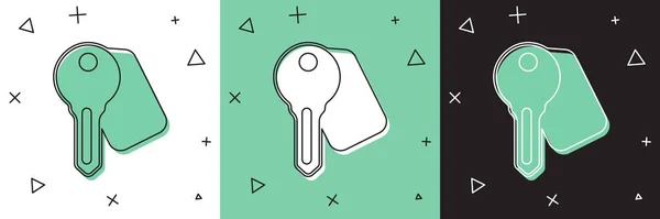 Set Hotel deur slot sleutel pictogram geïsoleerd op wit en groen, zwarte achtergrond. Vector — Stockvector