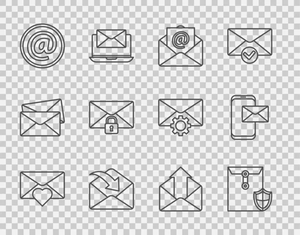 Envelope Line Envelope with Valentine heart, shield, Mail and e-mail, message lock password, Outgo, Mobile envelope icon. Vector — 스톡 벡터
