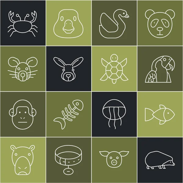 Sündisznó, hal, arapapapagáj, hattyúmadár, nyúlfej, patkány, rák és teknős ikon. Vektor — Stock Vector