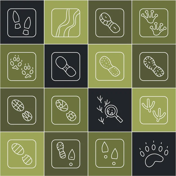 Ayı pençesi ayak izi, güvercin, insan ayak izi ayakkabısı, tilki ve ikon. Vektör