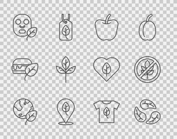 Встановити глобус і листок Землі, Листя або листя, Apple, Веганську дієту їжі, Косметичну маску обличчя, сорочку і символ безплатного зерна Глютена. Вектор — стоковий вектор