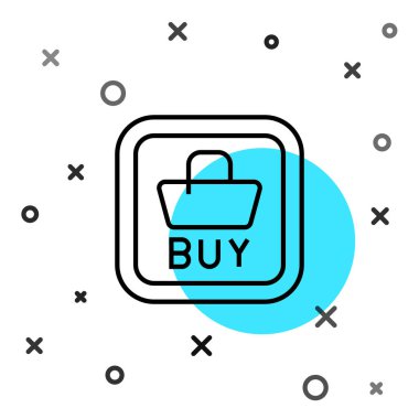 Siyah çizgi Buy düğmesi simgesi beyaz arkaplanda izole edildi. Finansal ve borsa yatırım konsepti. Rastgele dinamik şekiller. Vektör