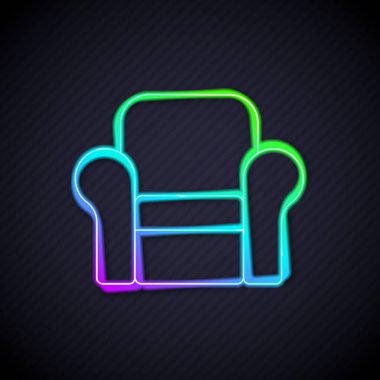Parlayan neon hattı Armchair simgesi siyah arkaplanda izole edildi. Vektör