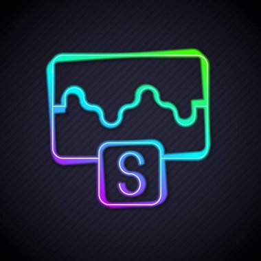 Parlayan neon hattı Müzik dalgası eşitleyici simgesi siyah arkaplanda izole edildi. Ses dalgası. Ses dijital dengeleyici teknolojisi, konsol paneli, nabız müzikali. Vektör