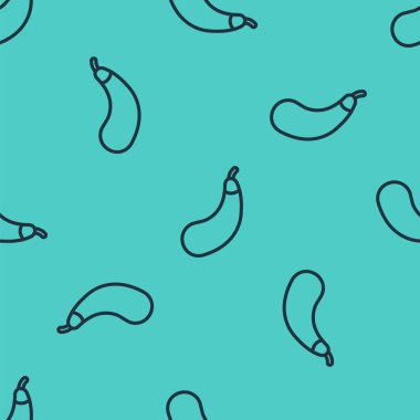 Siyah çizgi patlıcan ikonu yeşil arka planda izole edilmiş pürüzsüz desen. Vektör