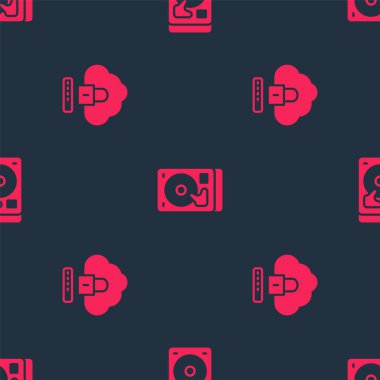 Bulut bilgisayar kilidini ve sabit disk sürücüsü HDD 'yi kusursuz desene ayarla. Vektör