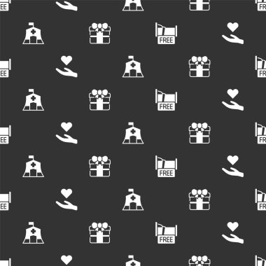 Bedava bir gecelik konaklama, elimizde kalp, acil tıbbi çadır ve kusursuz bir hediye kutusu. Vektör