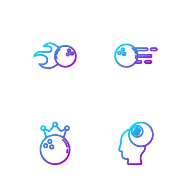 Çizgi çizgisi bilardo topu, bowling ve. Renk simgeleri. Vektör