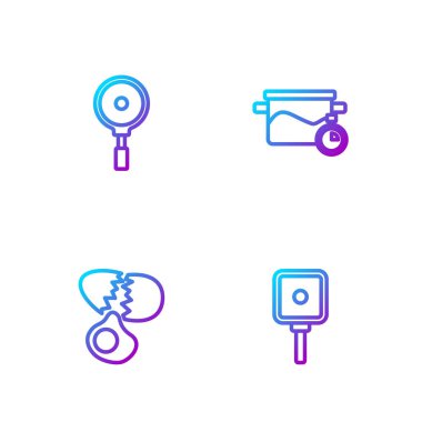 Sabit hat kızartma tavası, kırık yumurta ve pişirme kabı. Renk simgeleri. Vektör