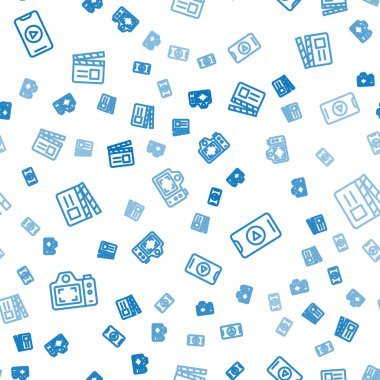 Satır Fotoğraf Makinesi, Çevrimiçi oyun videosu ve Film alkışlayıcısını kusursuz desen üzerine ayarla. Vektör