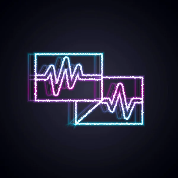 Gloeiende neon lijn Computer monitor met cardiogram pictogram geïsoleerd op zwarte achtergrond. Monitoring icoon. ECG monitor met hartslag hand getrokken. Vector — Stockvector