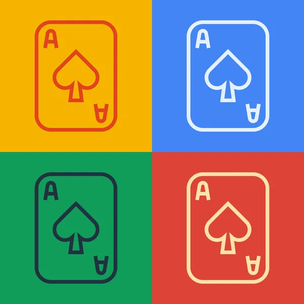 Pop Art Linie Spielkarten-Symbol isoliert auf farbigem Hintergrund. Casino-Glücksspiel. Vektor — Stockvektor