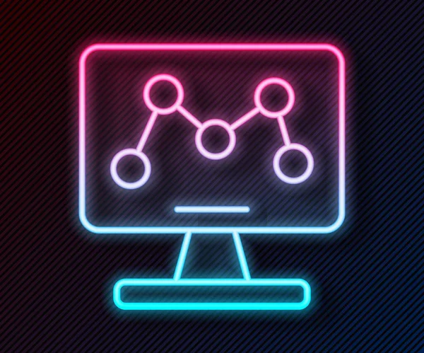 Ragyogó neon vonal Genetikai mérnöki módosítás laptop ikon elszigetelt fekete háttérrel. DNS elemzés, genetikai tesztek, klónozás. Vektor — Stock Vector