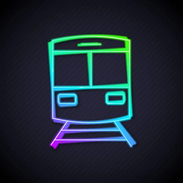 Žhnoucí neonová čára Vlak a železniční ikona izolované na černém pozadí. Symbol veřejné dopravy. Vlaková doprava metrem. Metro v podzemí. Vektor — Stockový vektor