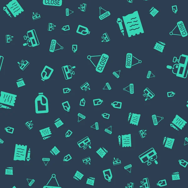 Asma levhasını Kapalı, Alışveriş listesi ve kalemle, Kasiyer ve temizleme acentesi için şişeyi kusursuz şablona göre ayarlayın. Vektör