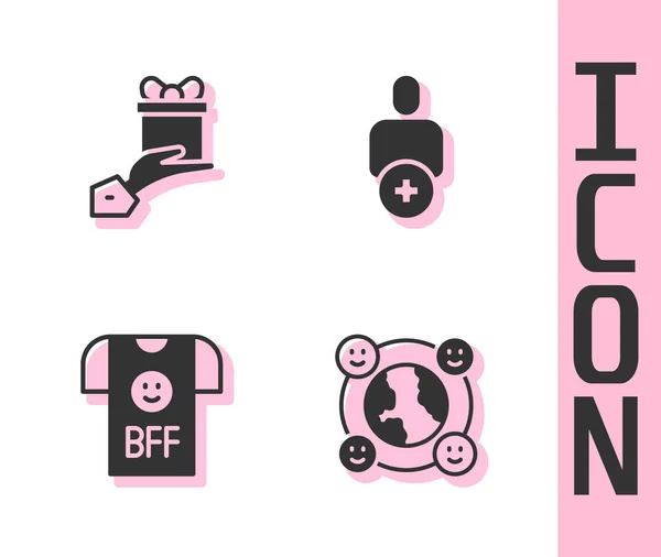 Set Internationale Gemeinschaft, Geschenk, BFF oder beste Freunde für immer und Add to icon. Vektor — Stockvektor