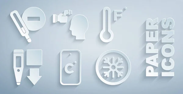 Celsius 'u, Meteoroloji termometresini, Dijital' i, Kar Tanesi 'ni, vücut sıcaklığını ve tıbbi ikonu kontrol et. Vektör — Stok Vektör