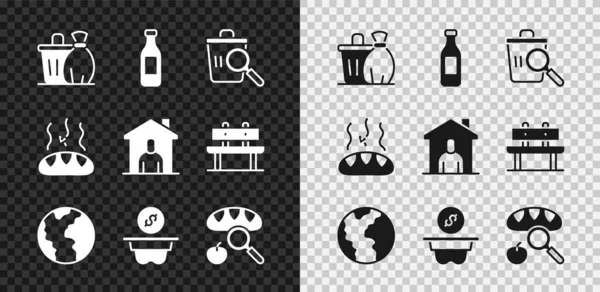 Set Trash can, Bottle of water, Searching for food, Global economic crisis, Donation money, 그리고 Shelter homeless icon. Vector — 스톡 벡터