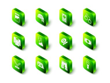 Bandana, CD disk ödülü çerçevede, kelepçe, deste kağıt para, mikrofon, geniş pantolon ve davul makinesi müzik ikonu. Vektör